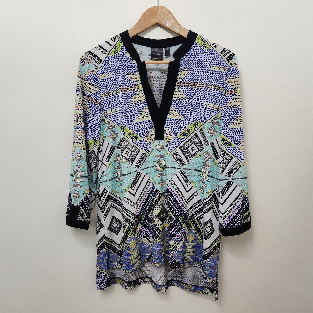 RAFAELLA Women's Silky Knit Multicolor Mixed Print Top Long Sleeve Size M